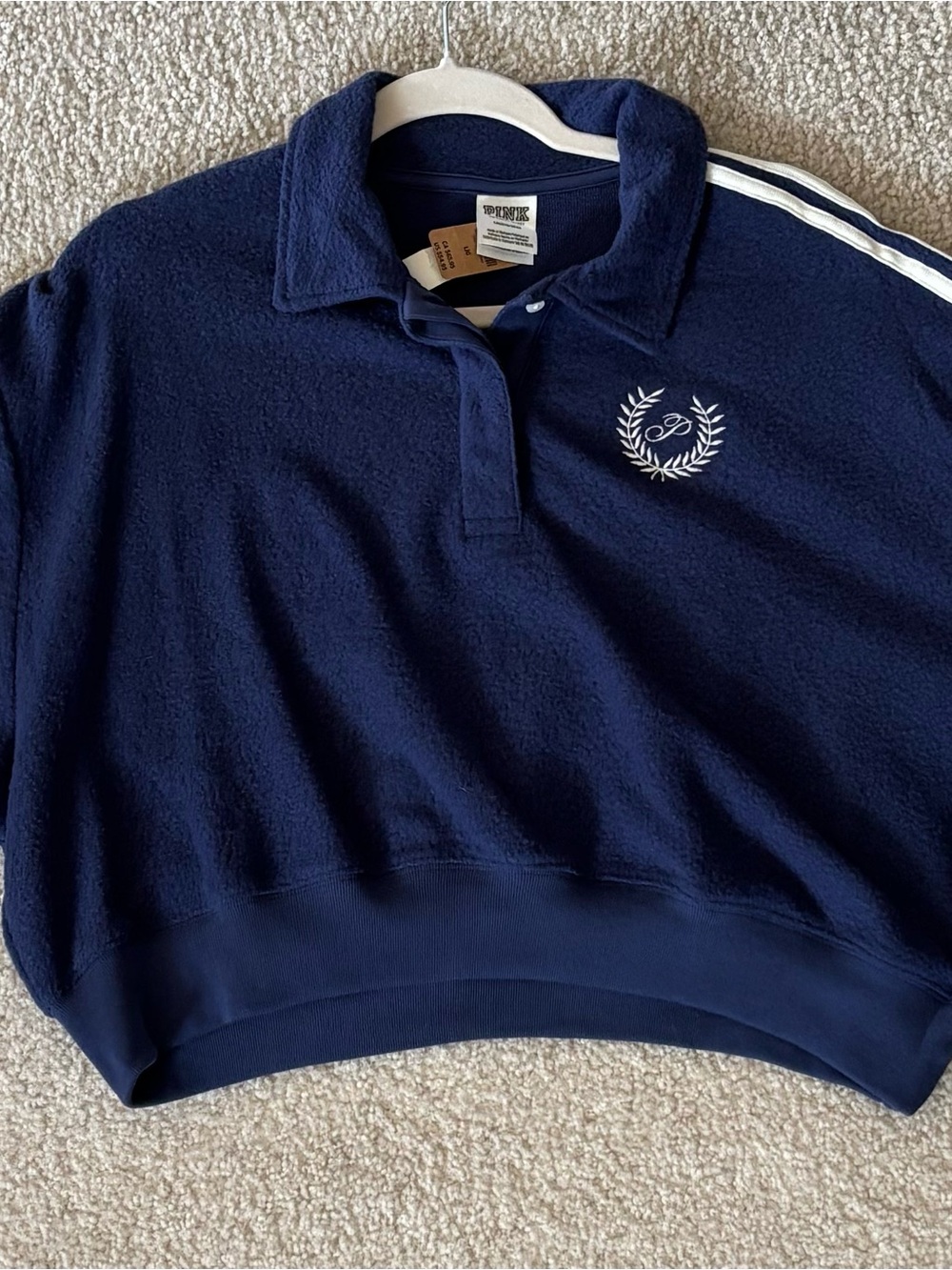 PINK Victoria's Secret Navy Pullover Polo with White Laurel Emblem
